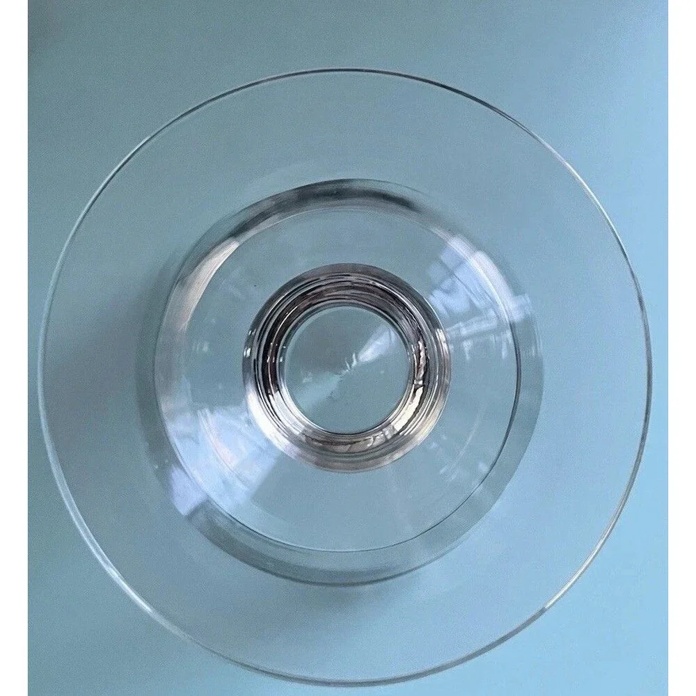 Vintage Clear Glass Candy Jar w/ Lid Silver 25 Anniversary Wreath Round WV.